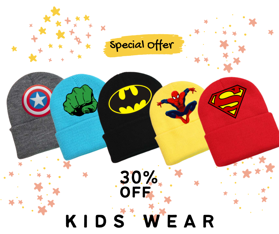 Pack of 5 Super Hero Printed Winter Caps for Kids