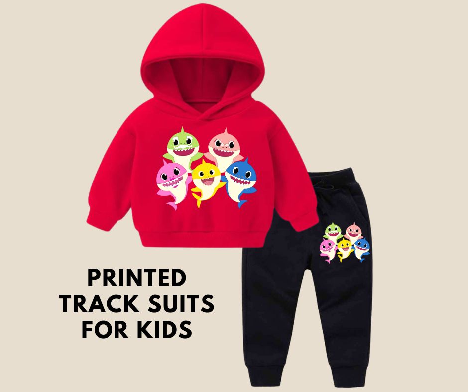 Baby Shark Printed Hooded Track Suit For Kids