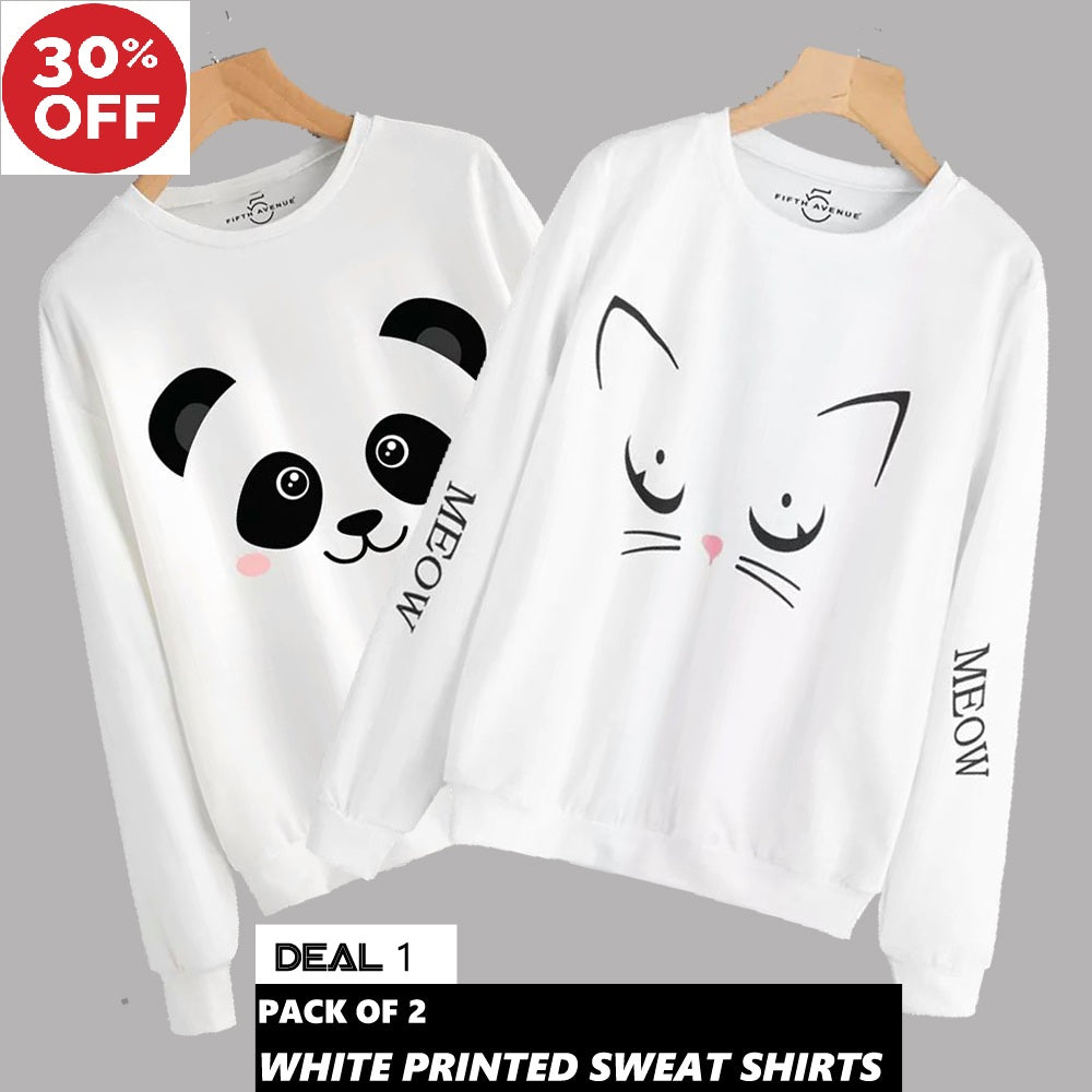 Pack of 2 White Printed Sweat Shirts (11-Eleven)