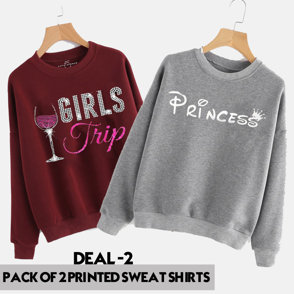 Pack of 2 Female Printed Sweat Shirts