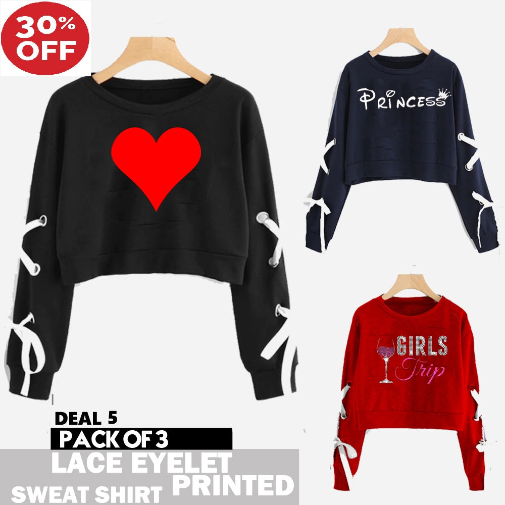 Pack of 3 Printed Lace Eyelet Sweat Shirts (11-Eleven)