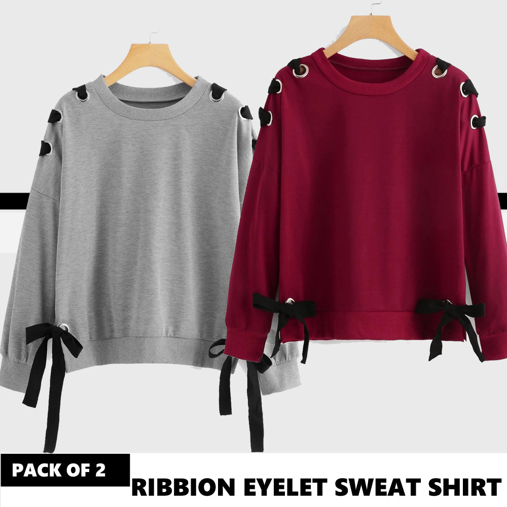 Pack of 2 Ribbon Eyelet Sweat Shirts
