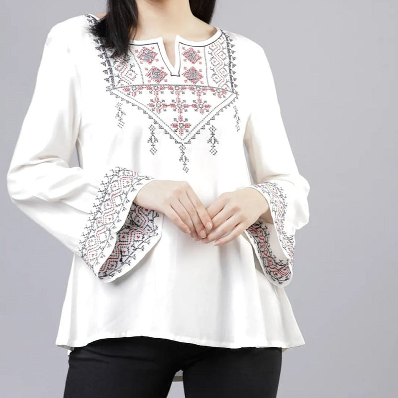 SLEEVE & CHEST SHORT EMBROIDERED TOP