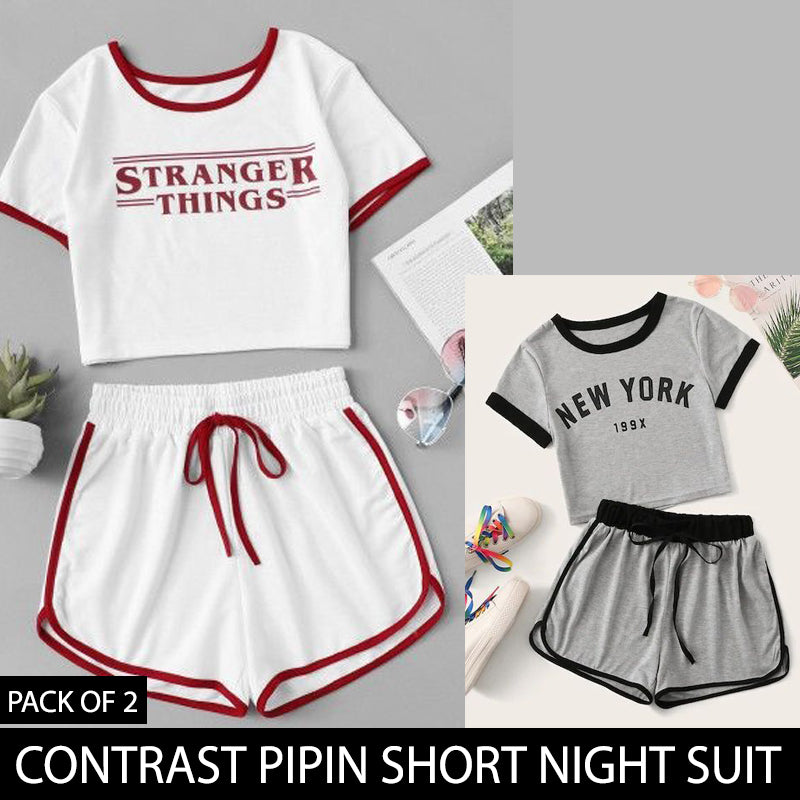Pack of 2 Contrast Pipin Short Night Suits
