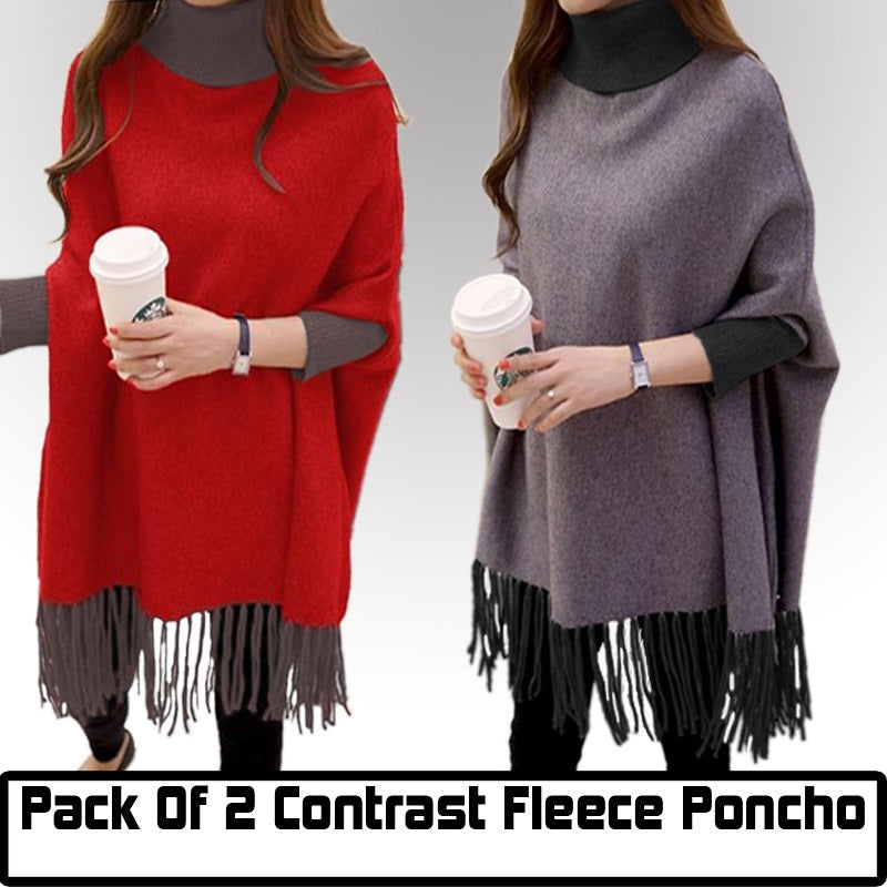 Pack of 2 Contrast Fleece Poncho