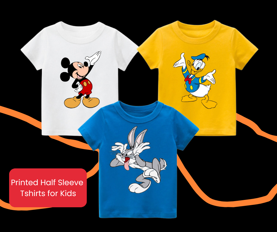 Pack of 3 Printed Half Sleeve Tshirts for Kids
