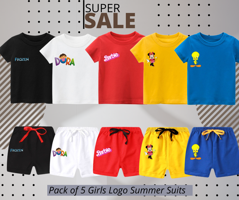 Pack of 5 Girls Logo Summer Suits
