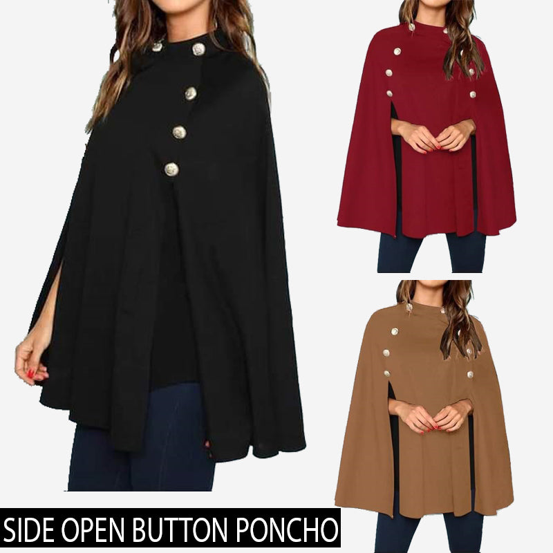 SIDE OPEN BUTTON PONCHO