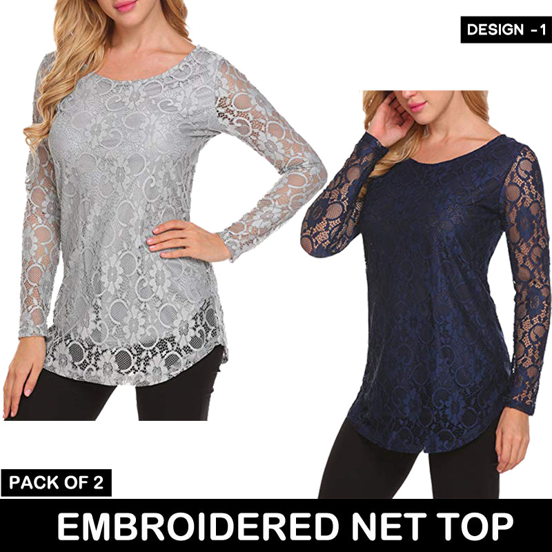 PACK OF 2 EMBROIDERED NET TOP DESIGN-1