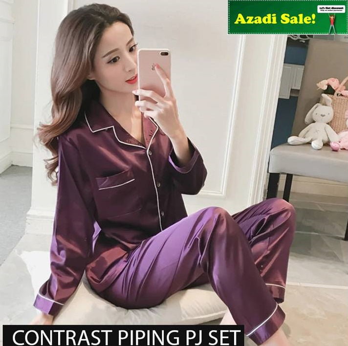 CONTRAST PIPING PJ SET FOR HER