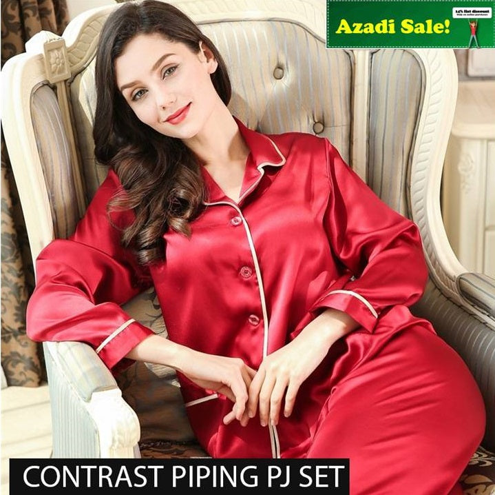 CONTRAST PIPING PJ SET FOR HER
